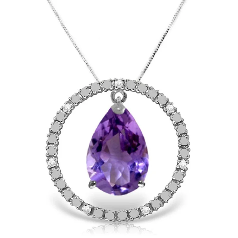 Cotton braid necklaces-6.6 Carat 14K Solid White Gold Diamond Amethyst Circle Of Love Necklace