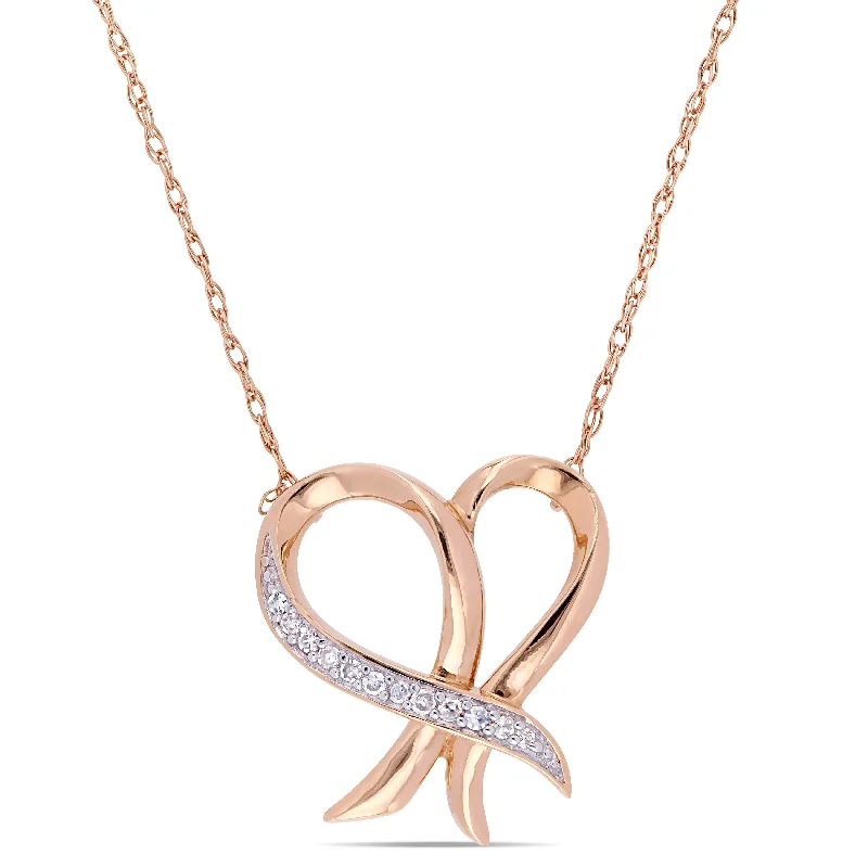 High gloss necklaces-Miadora 10k Rose Gold Diamond Accent Crossover Heart Necklace