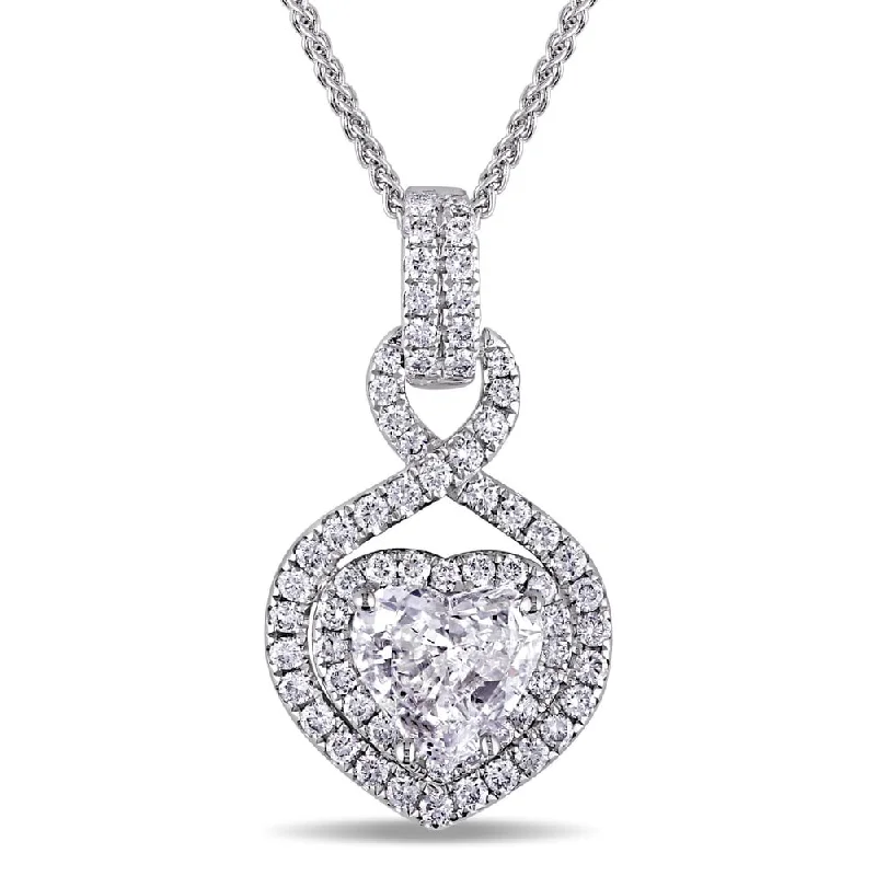 Loop knot necklaces-Miadora Signature Collection 14k White Gold 1 1/3ct TDW Round and Heart Diamond Halo Necklace