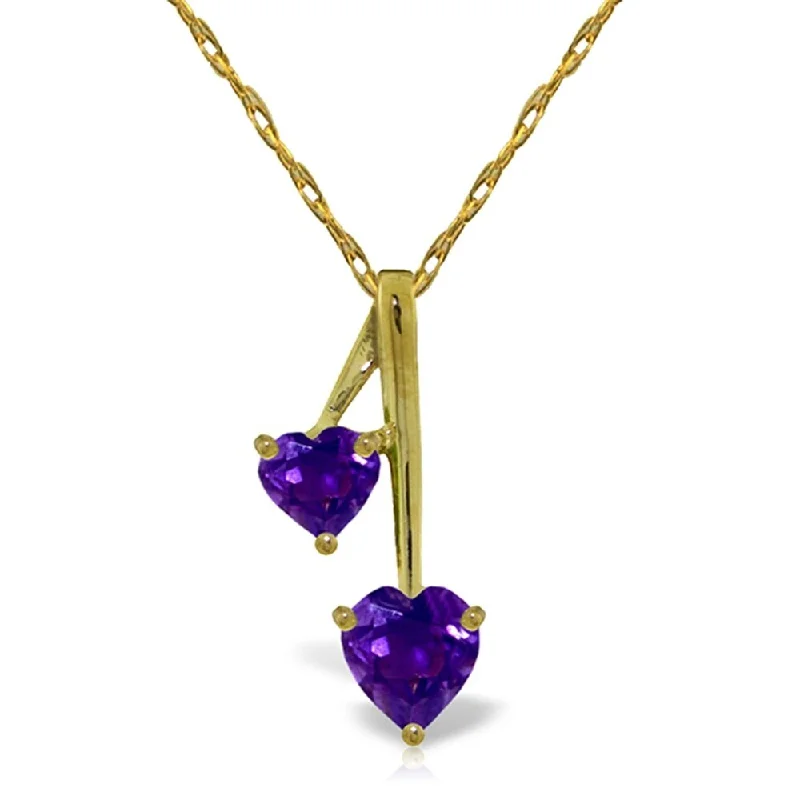 Woven tribal necklaces-1.4 Carat 14K Gold Hearts Necklace Natural Purple Amethyst