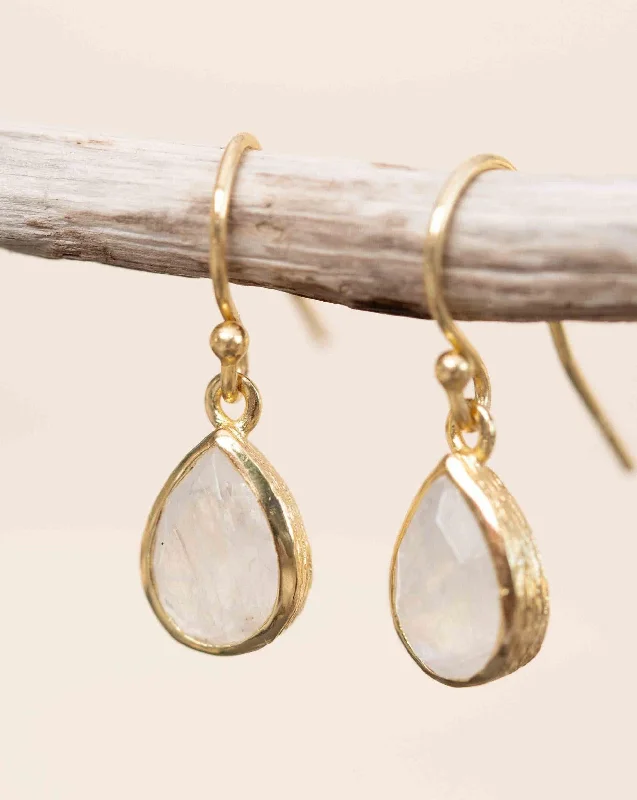 Trekker weave earrings-Moonstone Tear Drop Earrings ~ Gold Plated ~ ME188