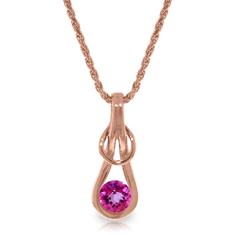 Loop knot necklaces-14K Solid Rose Gold Necklace with Natural Pink Topaz