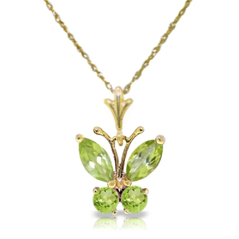 High gloss necklaces-0.6 Carat 14K Gold Butterfly Necklace Peridot