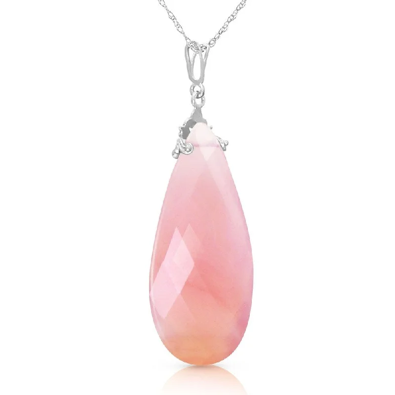 Solid link necklaces-14K Solid White Gold Necklace with Briolette 31x16 mm Pink Chalcedony