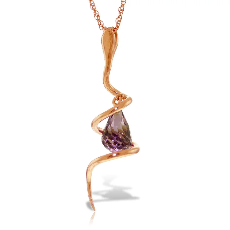 Stamped initial necklaces-2.28 Carat 14K Solid Gold Snake Necklace with Amethyst & Diamond