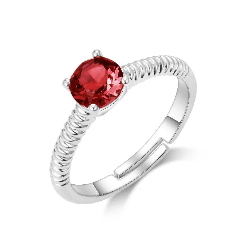 Bamboo style rings-Red Adjustable Crystal Ring Created with Zircondia® Crystals