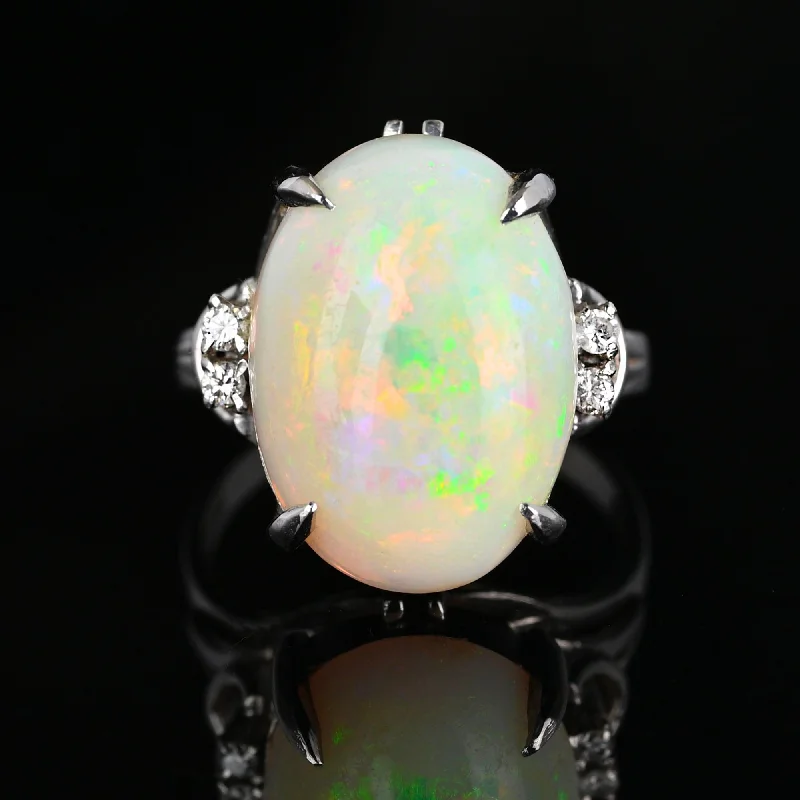 Multi-stone rings-Magnificent Platinum Diamond 4.25 CTW Opal Ring