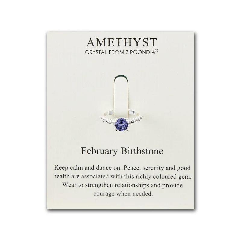 High gloss rings-February (Amethyst) Adjustable Birthstone Ring Created with Zircondia® Crystals