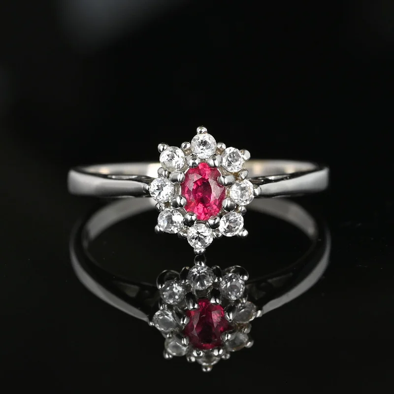 Rustic lock rings-Vintage 14K White Gold Red Spinel Halo Cluster Ring