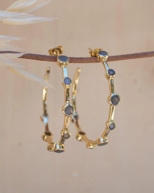 Wide statement earrings-Margo Earrings * Labradorite ~ Gold Plated ~ ME218