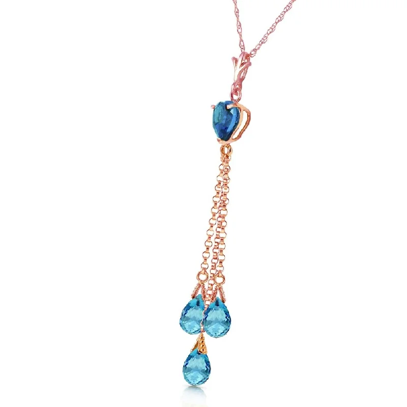 Polished name necklaces-14K Solid Rose Gold Necklace with Briolette Blue Topaz