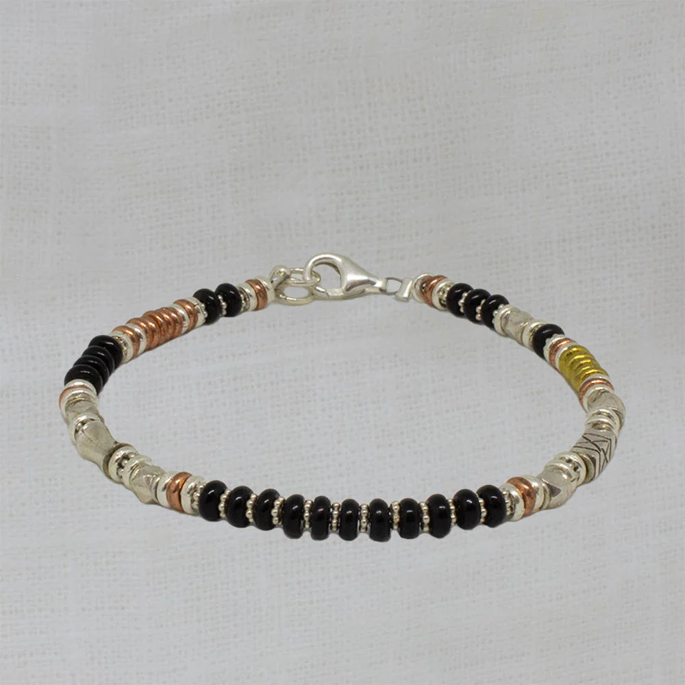 Silver Black Onyx and Mixed Metals Bracelet