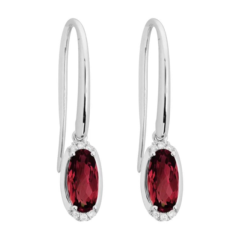 Rough texture earrings-Garnet & Diamond Oval Earrings