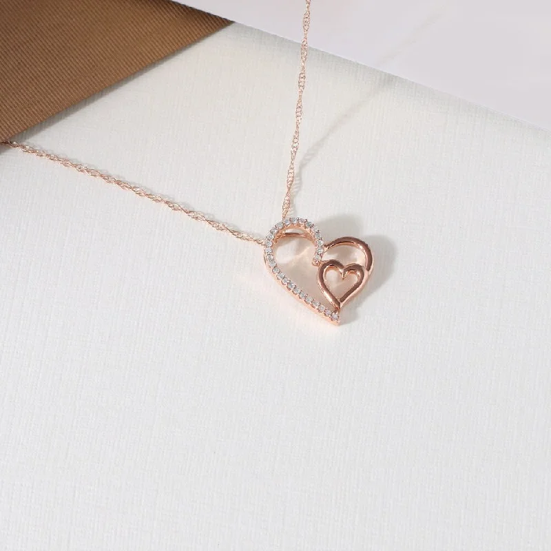 Sleek drop necklaces-De Couer 10k Rose Gold 1/10ct TDW Diamond Heart Necklace - Pink