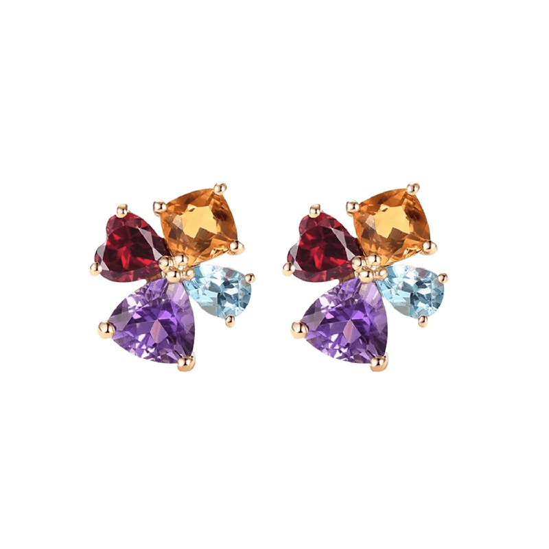 Smooth drop earrings-FANCIME 14K Solid Yellow Gold 2.6 Carat Multicolored Gemstone Stud Earrings