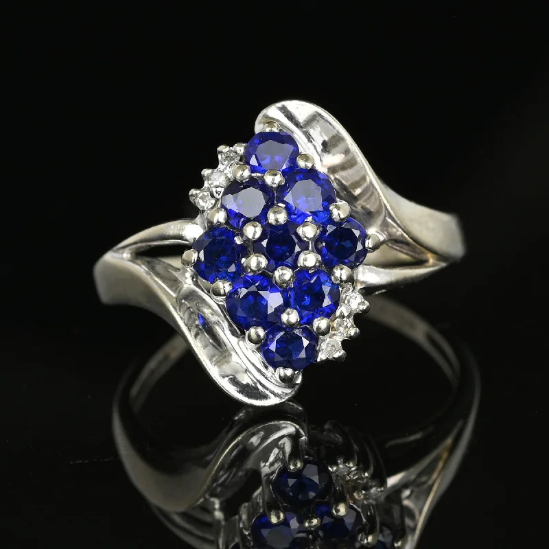 Pure modern rings-Vintage Diamond Accent Blue Sapphire Cluster Ring