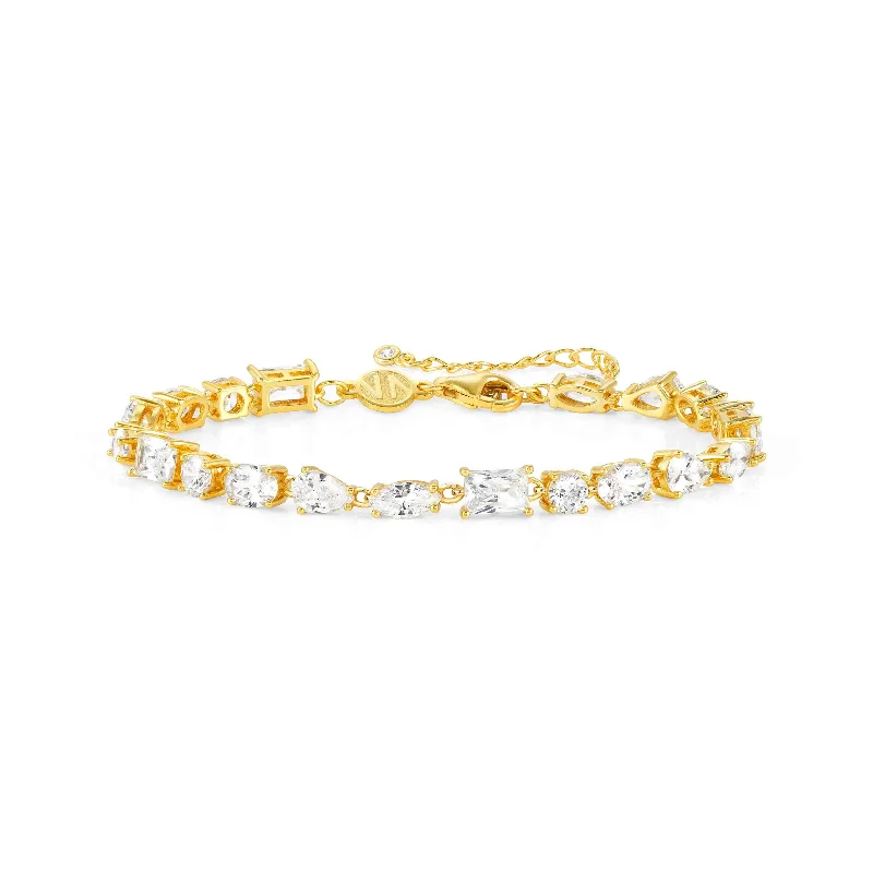 Gold Colour Wave Mixed Cubic Zirconia Bracelet