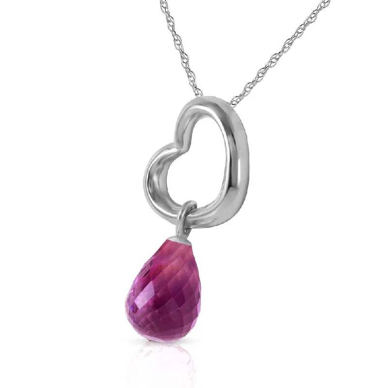 Emerald drop necklaces-14K Solid White Gold Heart Necklace with Dangling Natural Amethyst