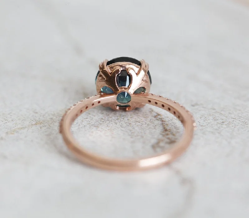 Rustic lock engagement rings-Anita Teal Sapphire Diamond Ring