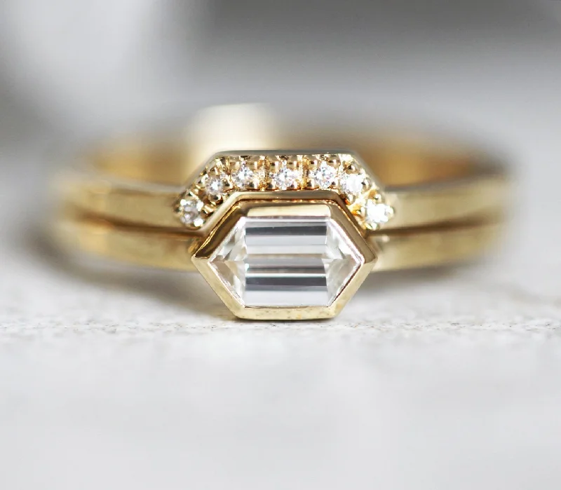 Oval cut engagement rings-Hexagon Diamond Ring, Modern Diamond Ring Set