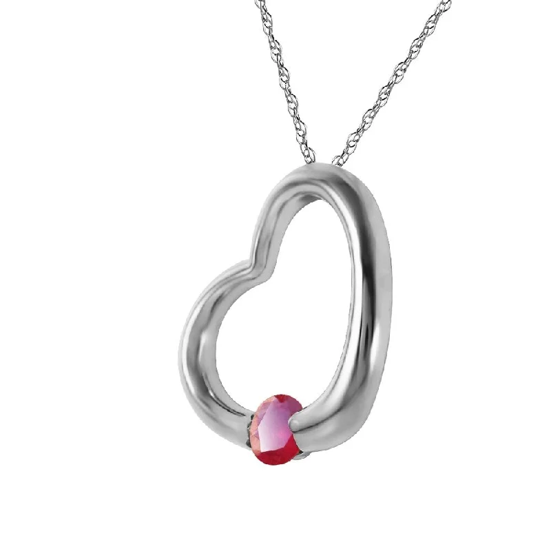 Tribal medallion necklaces-14K Solid White Gold Heart Necklace with Natural Ruby