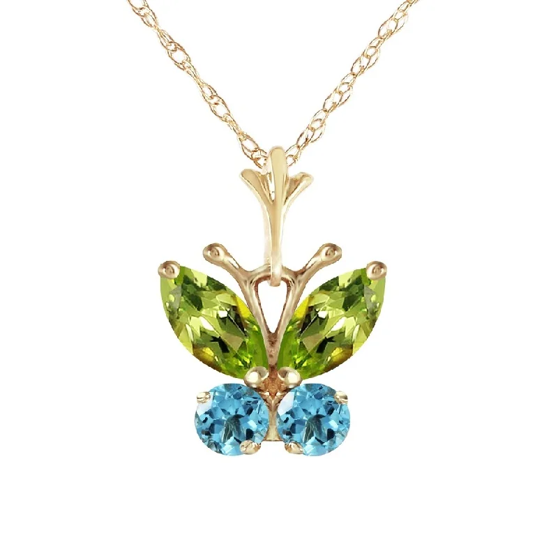 Secure clasp necklaces-0.6 Carat 14K Gold Butterfly Necklace Blue Topaz Peridot