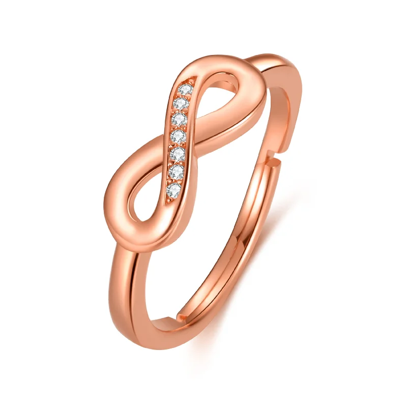 Silk cord rings-Rose Gold Plated Infinity Ring Created with Zircondia® Crystals