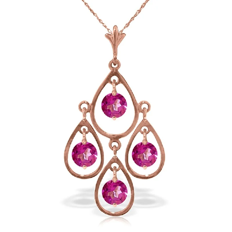 Slanted design necklaces-14K Solid Rose Gold Necklace with Natural Pink Topaz