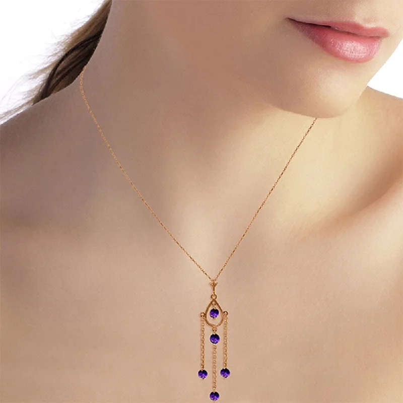 Floating gem necklaces-14K Solid Rose Gold Necklace with Natural Purple Amethyst