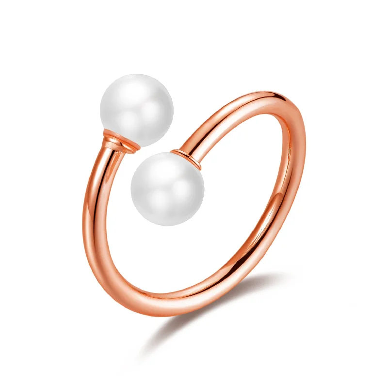 Cord edge rings-Rose Gold Plated Adjustable Double Pearl Ring