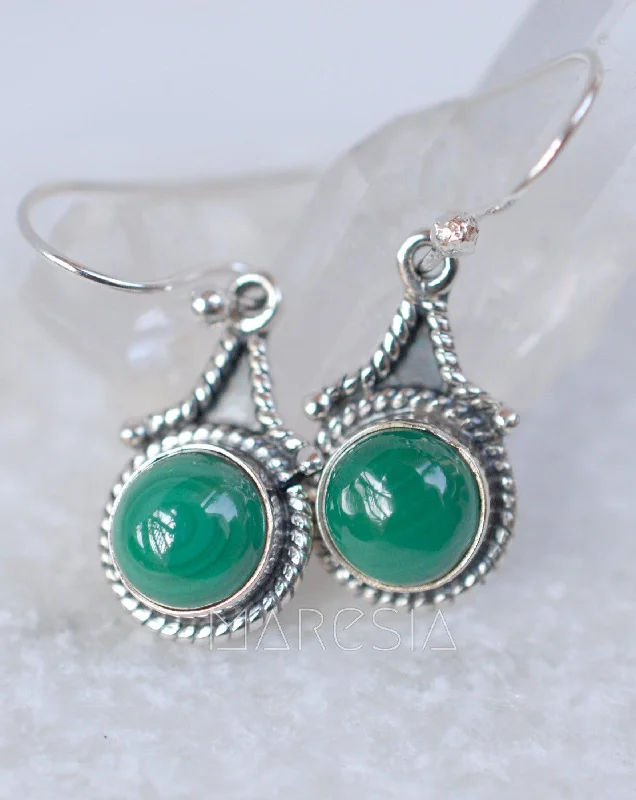 Wave drop earrings-Malachite Earrings~ Sterling Silver 925 ~ ME010