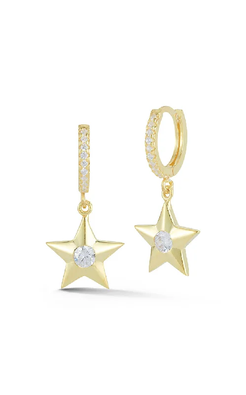 Woven cord earrings-Star Charm Huggies Earring