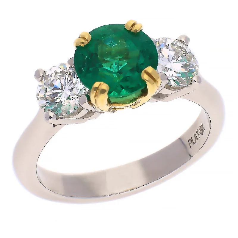 Handcrafted engagement rings-18K Yellow Gold and Platinum Emerald and Diamond Ring