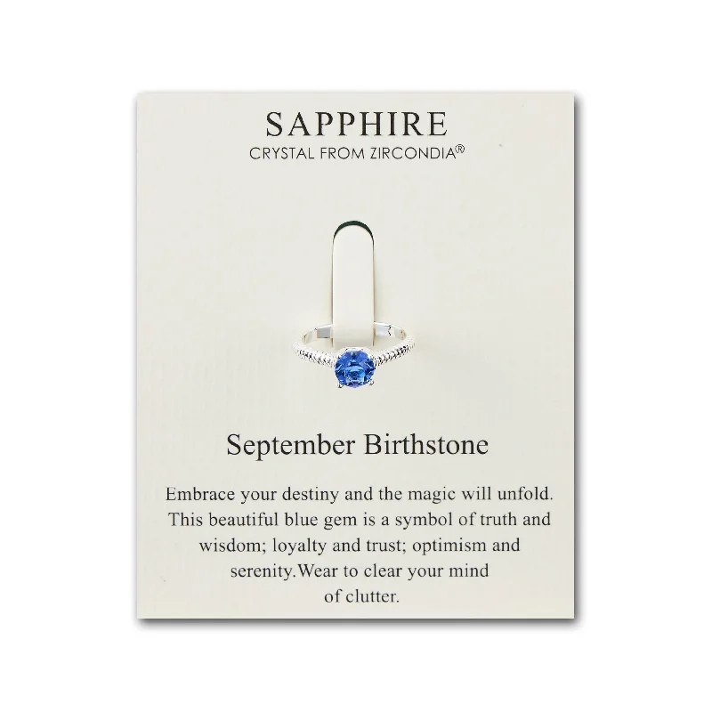 September (Sapphire) Adjustable Birthstone Ring Created with Zircondia® Crystals