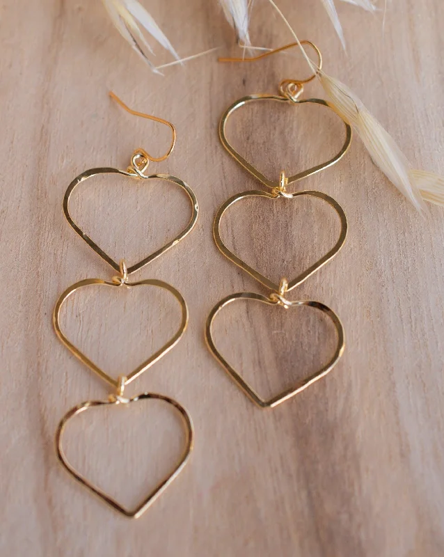 Textured disc earrings-Ana Paula Heart Drop Earrings ~Gold Plated or Silver Plated ~ SME096