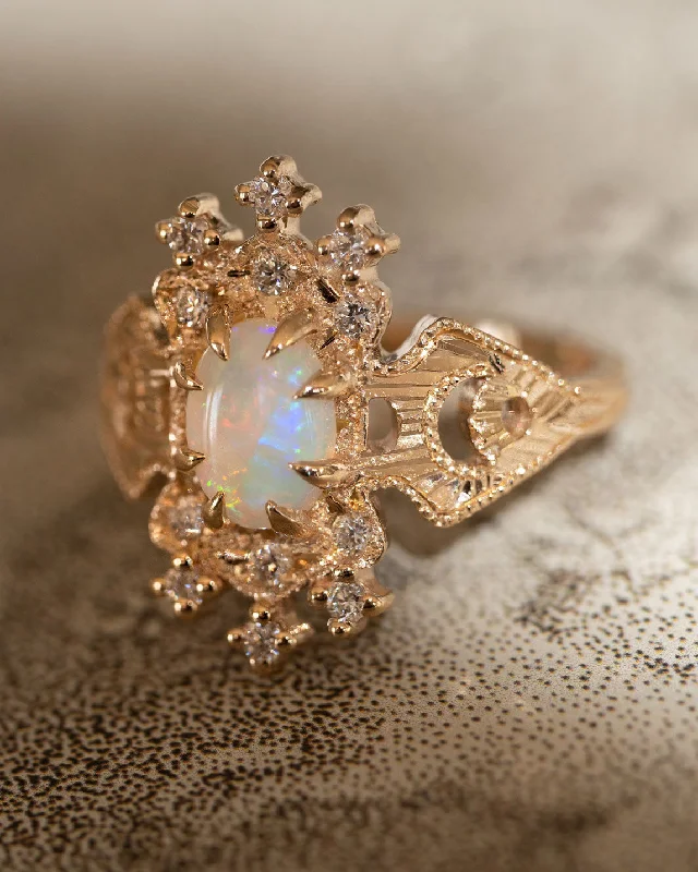 Flat knot engagement rings-Artifact 12: Big Lullaby Opal Diamond Ring