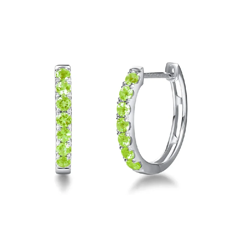 Fox wing earrings-FANCIME Green Peridot 14K White Gold Hoop Earrings