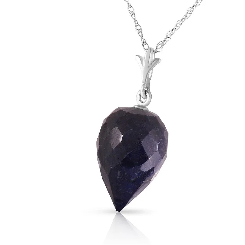 Floating gem necklaces-12.9 Carat 14K Solid White Gold Necklace Pointy Briolette Drop Sapphire