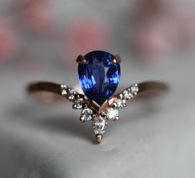 Sculptural engagement rings-Zola Pear Sapphire Diamond Ring