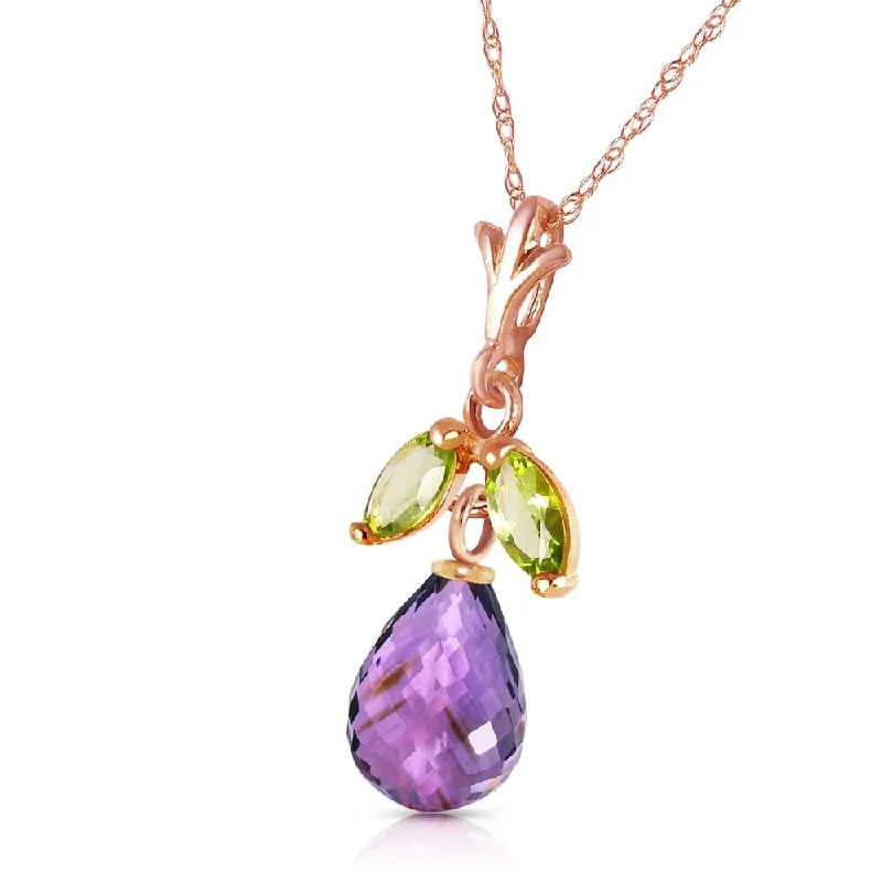 Tide shape necklaces-14K Solid Rose Gold Necklace with Purple Amethyst & Peridots