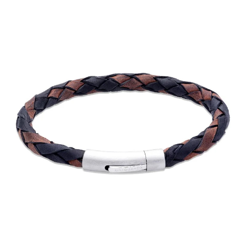 Unique & Co Antique Black & Brown Leather Bracelet with a Black Edge