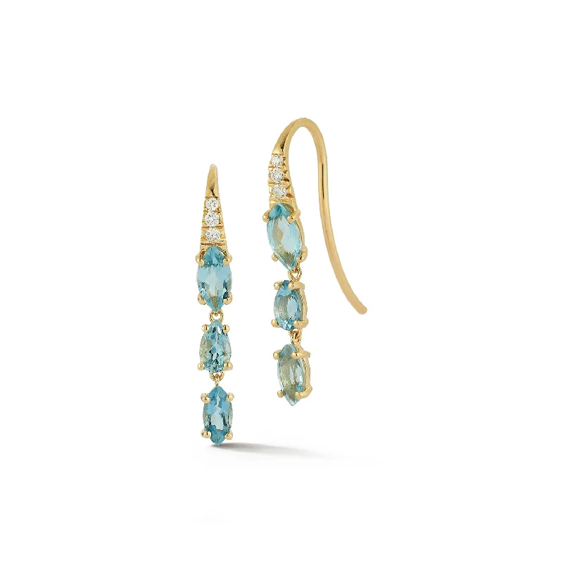 Spinel earrings-Dew Drops - Triple Zimbaqua Aquamarine