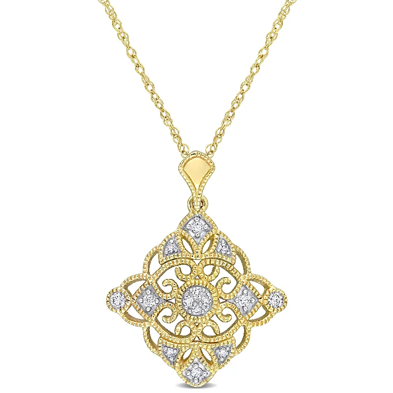 Pixie wing necklaces-Miadora 10k Yellow Gold 1/10ct TDW Diamond Lozenge Lace Drop Necklace