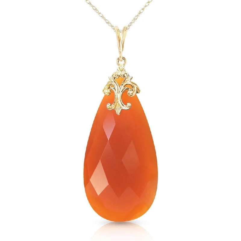 High gloss necklaces-14K Solid Gold Necklace with Briolette 31x16 mm Reddish Orange Chalcedony