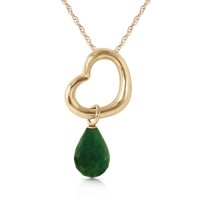 Sleek drop necklaces-3.30 Carat 14K Solid Gold Heart Necklace w/ Dangling Natural Emerald