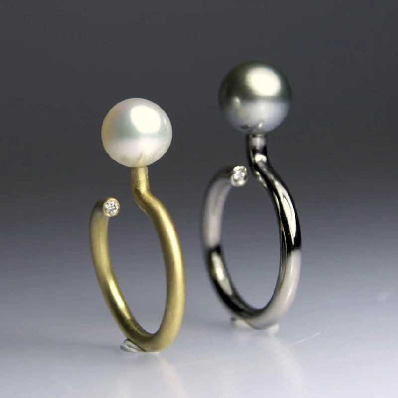 Patina bronze rings-One Pearl Half Round and Round Ring