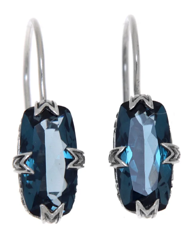 Fine bead earrings-Vintage Inspired London Blue Topaz Leverback Earrings