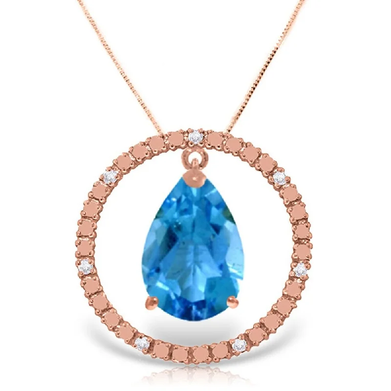 Coiled cord necklaces-14K Rose Gold Diamonds & Blue Topaz Circle of Love Necklace