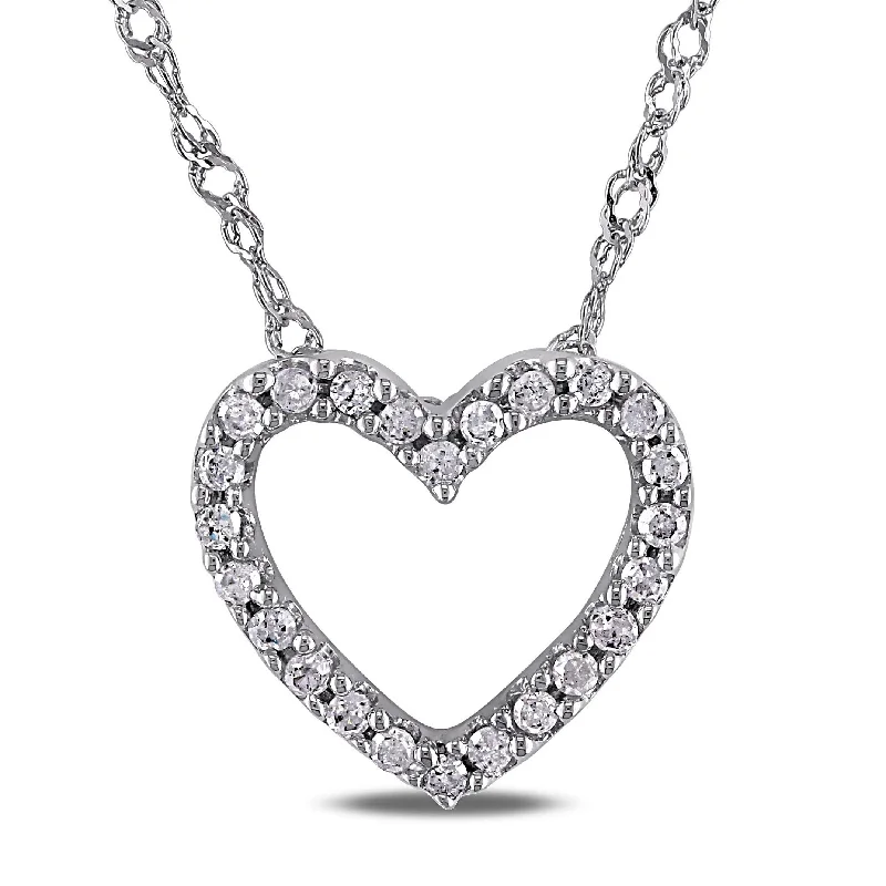 Polished gold necklaces-Miadora 14k White Gold 1/10ct TDW Diamond Heart Necklace