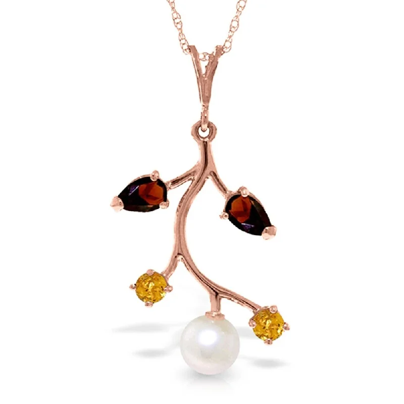 Chunky stone necklaces-14K Solid Rose Gold Necklace with Garnets, Citrines & pearl